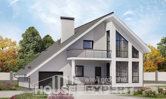 200-007-Л Проект двухэтажного дома с мансардным этажом и гаражом, простой дом из блока, Севастополь