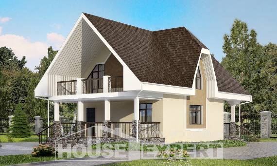 125-001-Л Проект двухэтажного дома мансардой, скромный загородный дом из блока Севастополь, House Expert