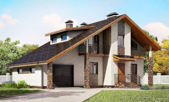 180-008-Л Проект двухэтажного дома с мансардой, гараж, просторный домик из поризованных блоков, Севастополь