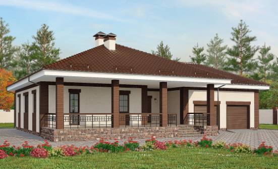 160-015-П Проект одноэтажного дома и гаражом, бюджетный коттедж из арболита Севастополь | Проекты домов от House Expert
