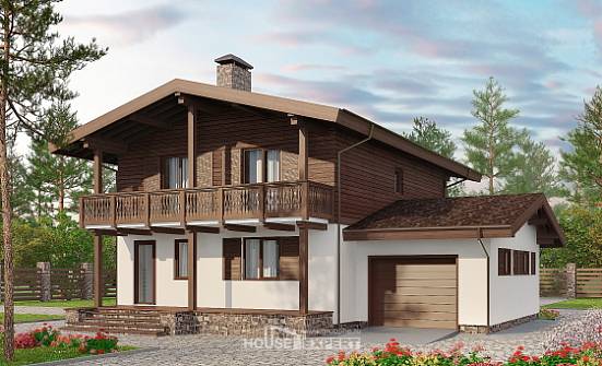 180-018-Л Проект двухэтажного дома с мансардой, гараж, небольшой домик из блока Севастополь | Проекты домов от House Expert