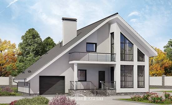 200-007-Л Проект двухэтажного дома с мансардой, гараж, классический дом из поризованных блоков, Севастополь
