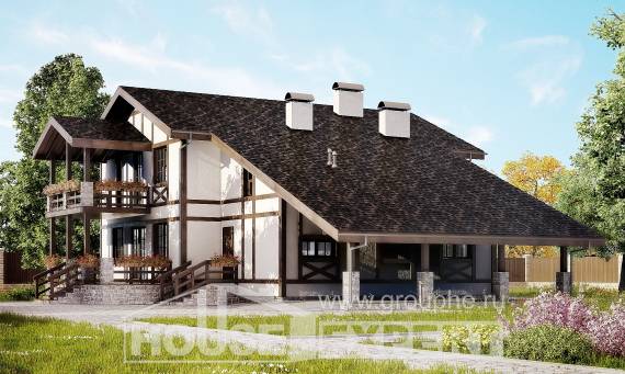 250-002-Л Проект двухэтажного дома с мансардой и гаражом, классический коттедж из кирпича Севастополь, House Expert
