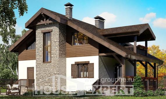 150-004-Л Проект двухэтажного дома с мансардой, простой домик из пеноблока Севастополь, House Expert